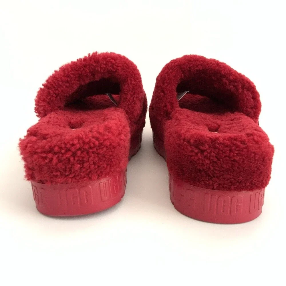 UGG Platform Fluffita Plush Cozy Open-toe Sanals Red 8